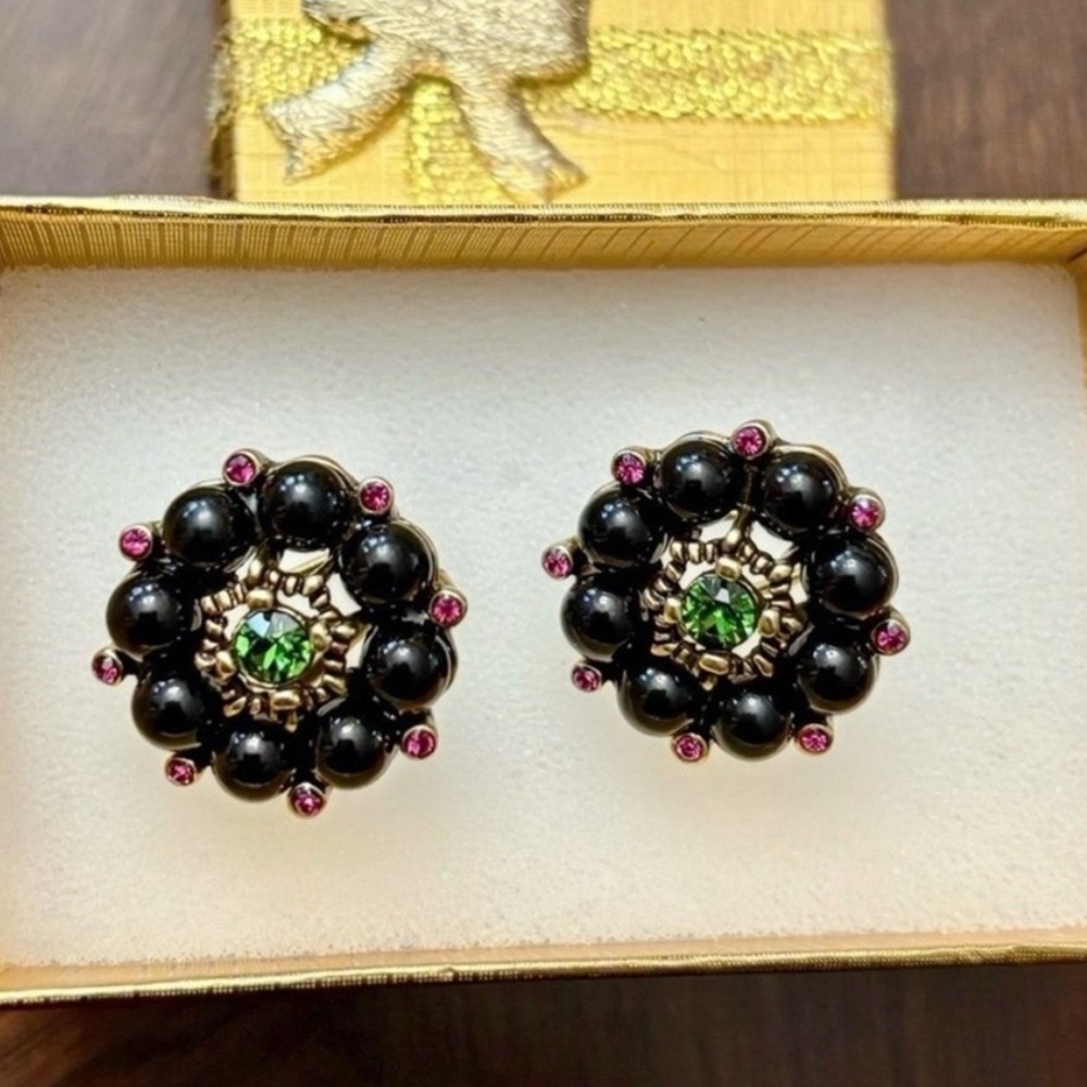 Heidi Daus Boho Western Chic Black & Gold Earrings. NWOT